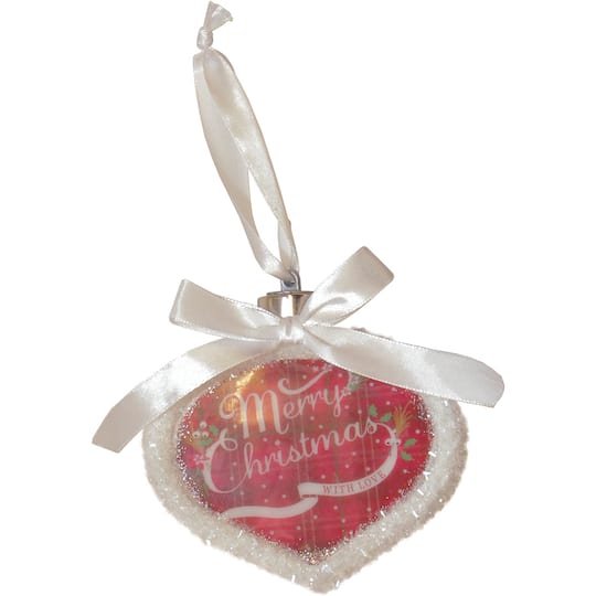 4.5" Glitter White & Red LED Lighted 'Merry Christmas' with Love Ornament